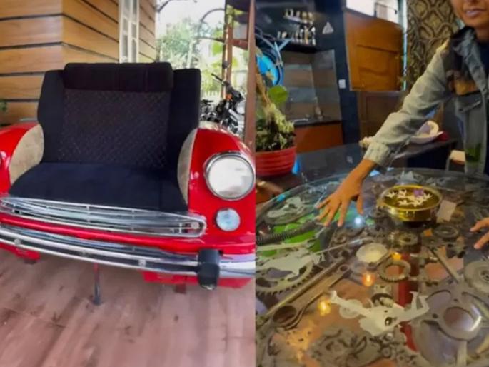 Kerala man builds dream home design using with an ambassador car and bajaj scooter video go viral | कार आणि बाइकच्या टाकावू वस्तूंनी सजवलं घर, बघाल तर बसणार नाही विश्वास! Kerala man builds dream home design using with an ambassador car and bajaj scooter video go viral | कार आणि बाइकच्या टाकावू वस्तूंनी सजवलं घर, बघाल तर बसणार नाही विश्वास!