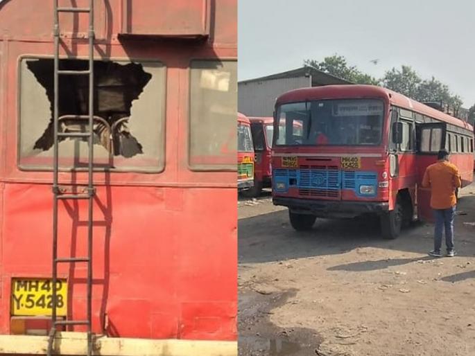 Stone pelting on 3 ST buses of Shevgaon depot, anger of employees | शेवगाव आगाराच्या 3 एसटी बसेसवर दगडफेक, पोलीस बंदोबस्त नाहीच Stone pelting on 3 ST buses of Shevgaon depot, anger of employees | शेवगाव आगाराच्या 3 एसटी बसेसवर दगडफेक, पोलीस बंदोबस्त नाहीच
