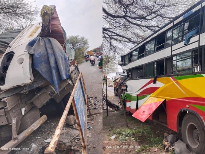 A private bus hit a standing truck; Four passengers were killed and twelve were seriously injured | उभ्या ट्रकवर खासगी बस धडकली; ४ प्रवासी ठार १२ जण गंभीर A private bus hit a standing truck; Four passengers were killed and twelve were seriously injured | उभ्या ट्रकवर खासगी बस धडकली; ४ प्रवासी ठार १२ जण गंभीर