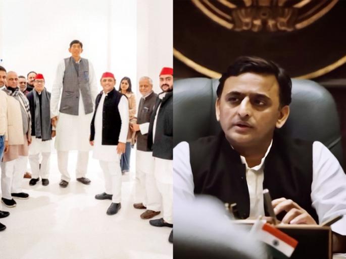 The tallest person entered the SP, welcomed by Akhilesh | सर्वात उंच व्यक्ती सपामध्ये दाखल, अखिलेश यांनी केलं स्वागत The tallest person entered the SP, welcomed by Akhilesh | सर्वात उंच व्यक्ती सपामध्ये दाखल, अखिलेश यांनी केलं स्वागत