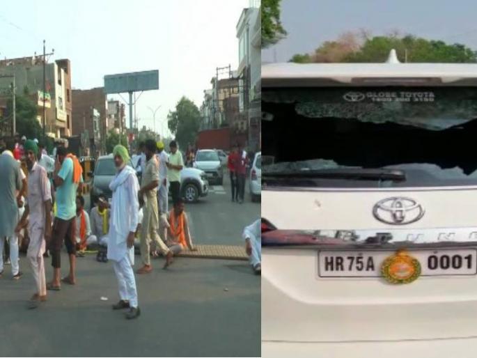 Attack on the vehicle of the Deputy Speaker of the Assembly, the farmers lost their temper in haryana | विधानसभा उपाध्यक्षांच्याच गाडीवर हल्ला, शेतकऱ्यांचा संयम सुटला