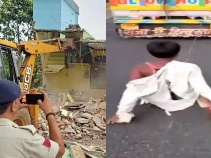 After the death of the tribal youth of madhya pradesh, the police raided the house of the accused, a bulldozer | आदिवासी युवकांच्या मृत्यूनंतर पोलीस आक्रमक, आरोपीच्या घरावर बुलडोझर फिरला After the death of the tribal youth of madhya pradesh, the police raided the house of the accused, a bulldozer | आदिवासी युवकांच्या मृत्यूनंतर पोलीस आक्रमक, आरोपीच्या घरावर बुलडोझर फिरला