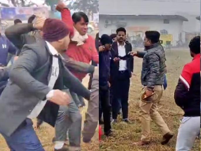 A group of lawyers beat up a police officer; Confusion near the police station | वकिलांच्या ग्रुपची पोलीस अधिकाऱ्याला मारहाण; पोलीस स्टेशनजवळ मोठा गोंधळ A group of lawyers beat up a police officer; Confusion near the police station | वकिलांच्या ग्रुपची पोलीस अधिकाऱ्याला मारहाण; पोलीस स्टेशनजवळ मोठा गोंधळ