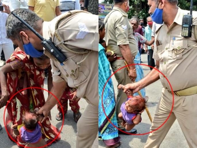 up police viral photo in action merath , netizens angry after seeing child viral photo | निर्दयी पोलिसावर कारवाई करा, चिमुकल्याचा फोटो पाहून नेटीझन्सचा संताप