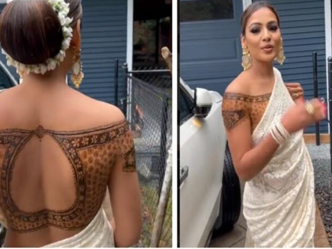 Abandoned blouse made by Mehndi, woman's video goes viral social media | Video : मेहंदीने साकारलेला भन्नाट ब्लाऊज, महिलेचा व्हिडिओ व्हायरल