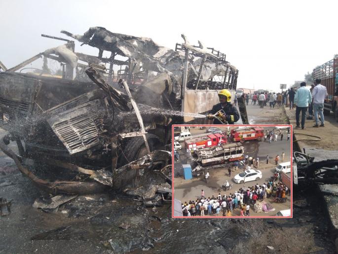 Fatal accident of ST brake failure in nashik, bus burnt, 4 to 5 people killed | Nashik ST Accident Video: ब्रेक फेल झाल्याने विचित्र अपघात, ST बस जळून खाक; २ दुचाकीस्वार ठार, १० जखमी Fatal accident of ST brake failure in nashik, bus burnt, 4 to 5 people killed | Nashik ST Accident Video: ब्रेक फेल झाल्याने विचित्र अपघात, ST बस जळून खाक; २ दुचाकीस्वार ठार, १० जखमी