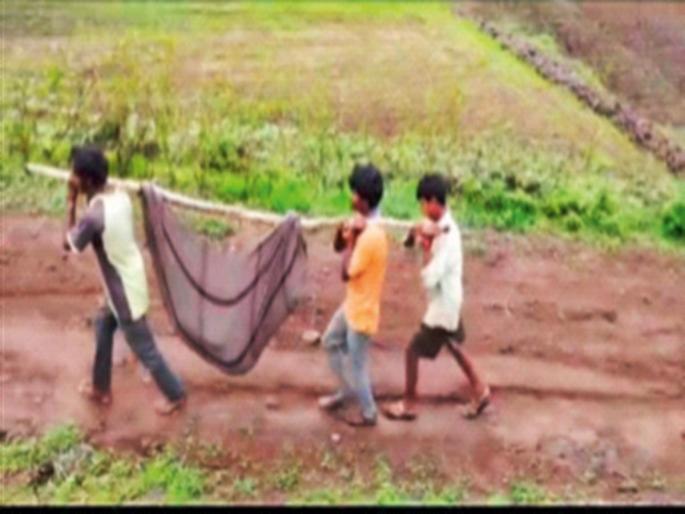 Even after 75 years... 6 km journey from Jholi after maternity starts india | ७५ वर्षानंतरही... प्रसूतिकळा सुरू झाल्यावर झोळीतून 6 किमी प्रवास Even after 75 years... 6 km journey from Jholi after maternity starts india | ७५ वर्षानंतरही... प्रसूतिकळा सुरू झाल्यावर झोळीतून 6 किमी प्रवास