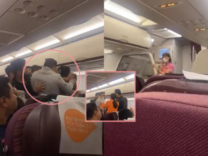 Fight at Height...Fight in Plane of bankcock to kolkata Above ST; The air hostess ran but... | Video: हाईटवर फाईट... ST च्या वरची भांडणं विमानात; एअरहोस्टेस धावल्या पण...