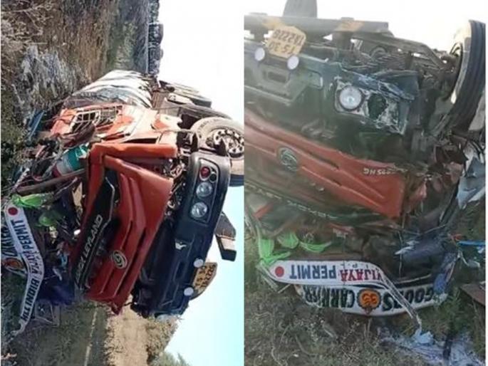 Two trucks collided head-on, the truck driver died on the spot in a horrific accident | दोन ट्रकची समोरासमोर धडक, भीषण अपघातात ट्रकचालक जागीच ठार Two trucks collided head-on, the truck driver died on the spot in a horrific accident | दोन ट्रकची समोरासमोर धडक, भीषण अपघातात ट्रकचालक जागीच ठार