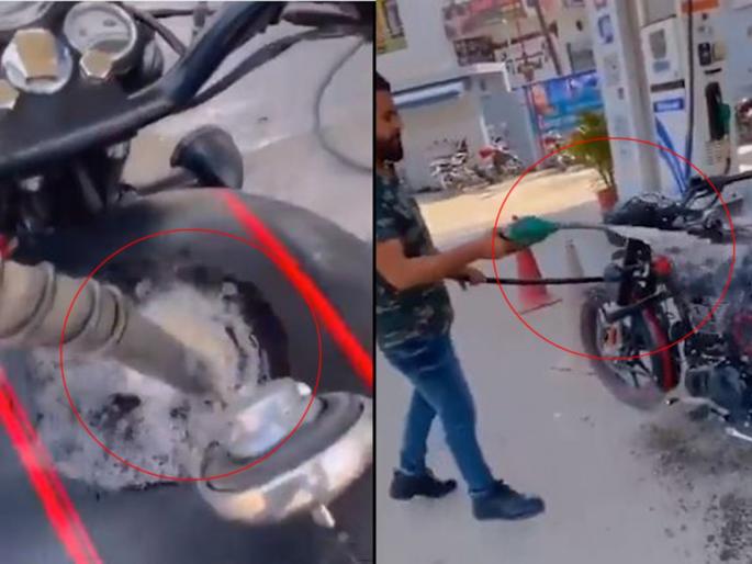 Fazil Stunt Anglat; A bath applied to the bullet to make a reel in UP, police arrest youth | रील बनवण्यासाठी बुलेटला घातली अंघोळ; फाजील स्टंट युवकाच्या अंगलट Fazil Stunt Anglat; A bath applied to the bullet to make a reel in UP, police arrest youth | रील बनवण्यासाठी बुलेटला घातली अंघोळ; फाजील स्टंट युवकाच्या अंगलट