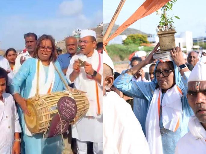 Pandharichi Wari fever... Tulsi on the head, Mridung on the hand; Former minister Varsha Gaikwad Vitthal is engrossed in devotion | वारीचा फिव्हर... डोक्यावर तुळस, हाती मृदुंग; माजी मंत्री विठ्ठल भक्तीत तल्लीन Pandharichi Wari fever... Tulsi on the head, Mridung on the hand; Former minister Varsha Gaikwad Vitthal is engrossed in devotion | वारीचा फिव्हर... डोक्यावर तुळस, हाती मृदुंग; माजी मंत्री विठ्ठल भक्तीत तल्लीन