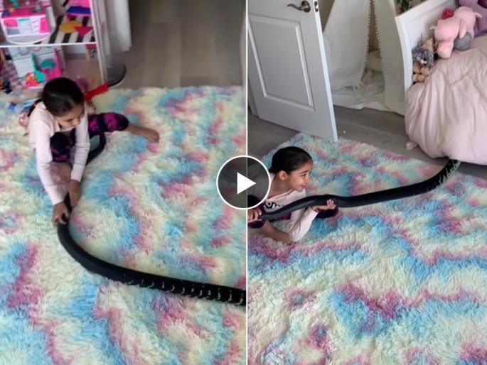 What a brave boy! The little girl grabbed the snake by its tail and dragged it... Watch the viral video | कसली धीट पोर! चिमूकल्या मुलीनं सापाला शेपटीला धरुन सर्रकन खेचले आणि... पाहा व्हायरल व्हिडिओ
