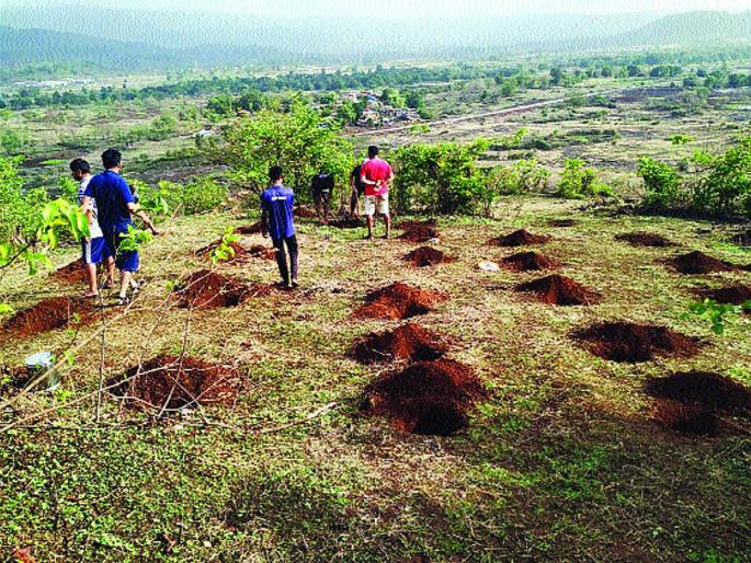 In the first phase, 512 potholes were dug out | उजाड डोंगर हिरवा करण्याचा तरु णांचा संकल्प, पहिल्या टप्प्यात ५१२ खड्डे खोदले In the first phase, 512 potholes were dug out | उजाड डोंगर हिरवा करण्याचा तरु णांचा संकल्प, पहिल्या टप्प्यात ५१२ खड्डे खोदले