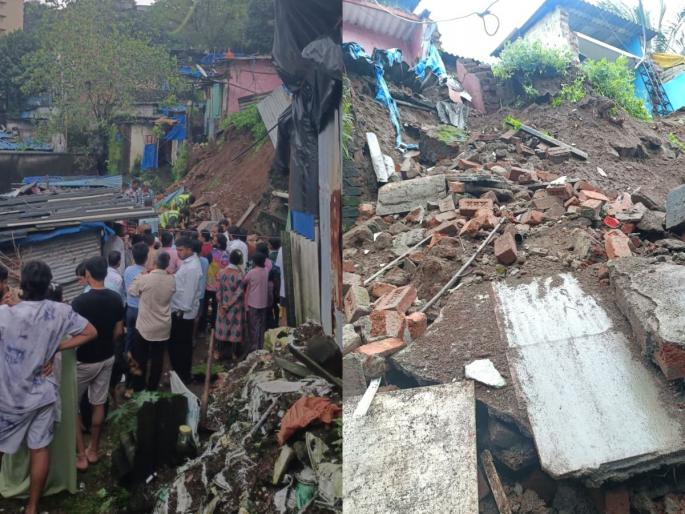 Heavy rains lashed Mumbai! A retaining wall collapsed in Chembur, no casualties reported | Mumbai Rains: मुंबईत पावसाचा हाहाकार! चेंबूरमध्ये संरक्षण भिंत कोसळली, अनेक घरांचे नुकसान!