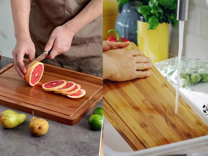 how to clean wooden chopping board, simple tricks and tips to clean wooden chopping board, how to remove yellow, black stains from wooden chopping board? | लाकडी चॉपिंग बोर्ड पिवळट- काळा पडला? २ पद्धतींनी करा स्वच्छ, नव्यासारखा चकाचक होईल