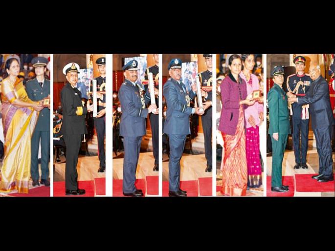 President honors six officers and soldiers from Maharashtra | महाराष्ट्रातील सहा अधिकारी व जवानांचा राष्ट्रपतींच्या हस्ते गौरव President honors six officers and soldiers from Maharashtra | महाराष्ट्रातील सहा अधिकारी व जवानांचा राष्ट्रपतींच्या हस्ते गौरव