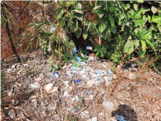 Used masks thrown into cemetery bushes; Neglect of municipal administration | वापरलेले मास्क फेकले स्मशानभूमीतील झुडपात; पालिका प्रशासनाचे दुर्लक्ष