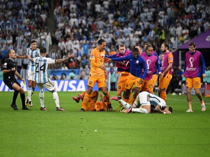 argentina vs netherland players fight in feisty FIFA World Cup Quarterfinal match leandro parades virgil van dijk football | FIFA World Cup 2022: नेदरलँड-अर्जेंटिना सामन्यात तुफान राडा, दोन्ही संघांच्या खेळाडूंमध्ये मैदानावरच हणामारी argentina vs netherland players fight in feisty FIFA World Cup Quarterfinal match leandro parades virgil van dijk football | FIFA World Cup 2022: नेदरलँड-अर्जेंटिना सामन्यात तुफान राडा, दोन्ही संघांच्या खेळाडूंमध्ये मैदानावरच हणामारी