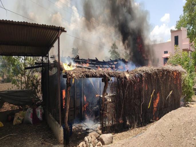 Cowshed fire in Khalegaon in lonar taluka | खळेगाव येथे गोठ्याला आग, दीड लाखाचा ऐवज खाक Cowshed fire in Khalegaon in lonar taluka | खळेगाव येथे गोठ्याला आग, दीड लाखाचा ऐवज खाक