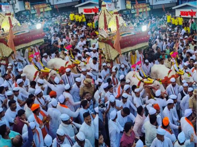 tukaram maharaj palkhi late due to cm eknath shinde | मुख्यमंत्र्यासाठी पाऊणतास तुकोबांचा सोहळा वेठीस  tukaram maharaj palkhi late due to cm eknath shinde | मुख्यमंत्र्यासाठी पाऊणतास तुकोबांचा सोहळा वेठीस