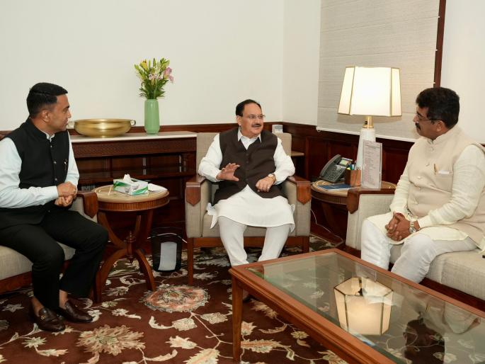 cm pramod sawant meets jp nadda to invitation for foundation laying of bjp bhavan on kadamba plateau | मुख्यमंत्र्यांनी घेतली नड्डा यांची भेट; कदंब पठारावरील भाजप भवनच्या पायाभरणीसाठी निमंत्रण cm pramod sawant meets jp nadda to invitation for foundation laying of bjp bhavan on kadamba plateau | मुख्यमंत्र्यांनी घेतली नड्डा यांची भेट; कदंब पठारावरील भाजप भवनच्या पायाभरणीसाठी निमंत्रण