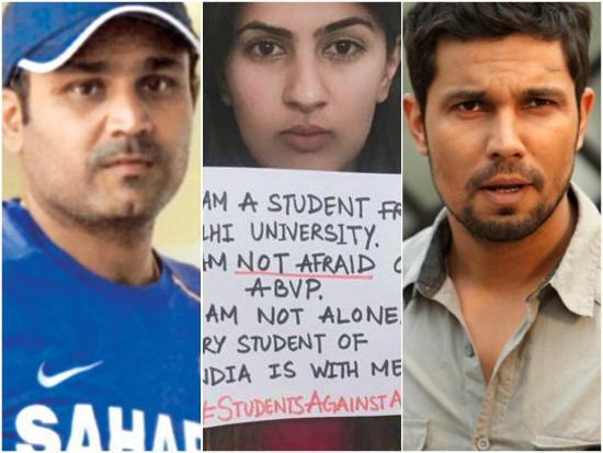 Gurnamehar Kaushal will lead a single tweet by Randeep Hooda and Virender Sehwag | गुरमेहर कौरने एकाच ट्विटमध्ये साधला रणदीप हुड्डा अन् वीरेंद्र सेहवागवर निशाणा Gurnamehar Kaushal will lead a single tweet by Randeep Hooda and Virender Sehwag | गुरमेहर कौरने एकाच ट्विटमध्ये साधला रणदीप हुड्डा अन् वीरेंद्र सेहवागवर निशाणा