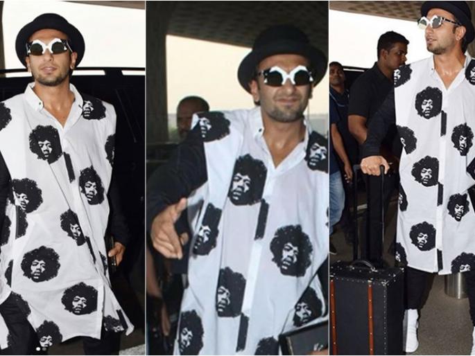 Ranveer Singh got to see the strange dress again, see photo! | पुन्हा विचित्र ड्रेसमध्ये बघावयास मिळाला रणवीर सिंग, पाहा फोटो! Ranveer Singh got to see the strange dress again, see photo! | पुन्हा विचित्र ड्रेसमध्ये बघावयास मिळाला रणवीर सिंग, पाहा फोटो!