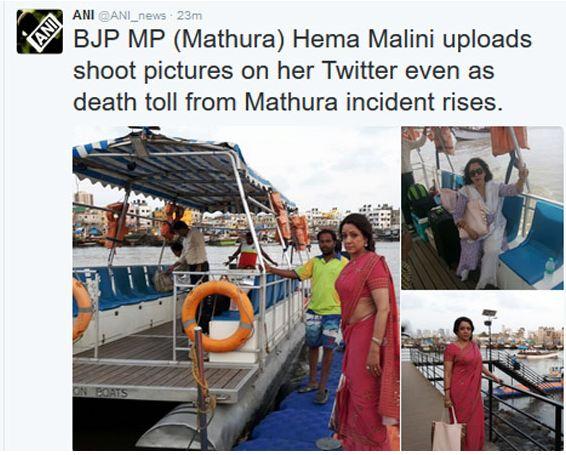 Mathura violence, eat Hema's Angel on Twit | मथुरेत हिंसाचार, खा. हेमाचा मात्र ट्विटवर एन्जॉय Mathura violence, eat Hema's Angel on Twit | मथुरेत हिंसाचार, खा. हेमाचा मात्र ट्विटवर एन्जॉय