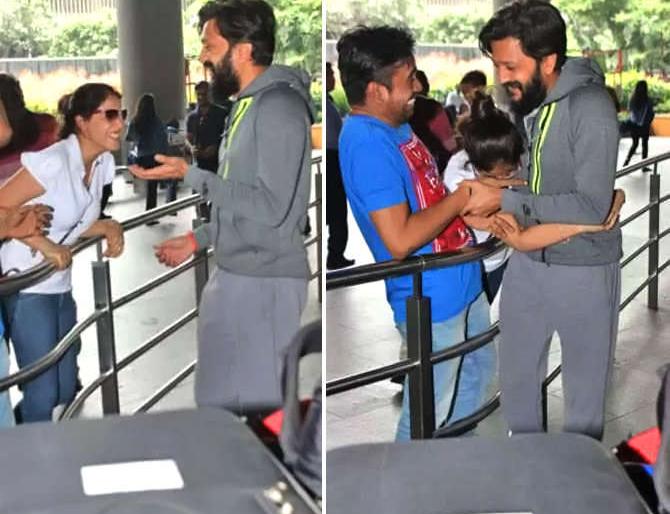 Genelia laughs to get rid of Riteish Deshmukh; | पती रितेश देशमुखला रिसिव्ह करायला गेलेल्या जेनेलियाची हसावे की रडावे अशी झाली अवस्था!!