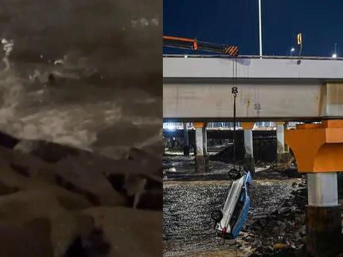 Drunk driver drives car into sea from coastal road; Youth rescued after jawans immediately rushed to spot | मद्यधुंद चालक कारसह कोस्टल रोडवरून समुद्रात; जवानांनी लगेच धाव घेतल्याने तरुण सुखरूप