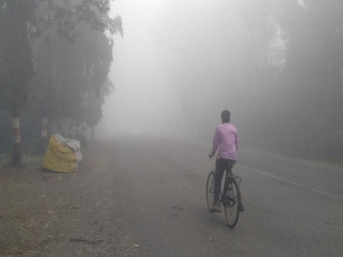 Dense fog spread in Sangli, citizens are shocked due to stormy weather | सांगलीत पसरली दाट धुक्याची चादर, लहरी हवामानामुळे नागरिक हैराण Dense fog spread in Sangli, citizens are shocked due to stormy weather | सांगलीत पसरली दाट धुक्याची चादर, लहरी हवामानामुळे नागरिक हैराण