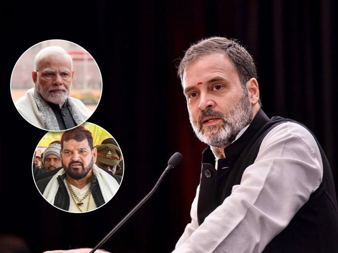 Congress MP Rahul Gandhi has criticized former president of the Wrestling Federation of India and BJP MP Brijbhushan Sharan Singh for sexual harassment allegations and that he is reading because of Prime Minister Narendra Modi | "लैगिंक छळाचे आरोप असलेला खासदार पंतप्रधानांच्या 'सुरक्षा कवच'मध्ये", राहुल गांधींची टीका  Congress MP Rahul Gandhi has criticized former president of the Wrestling Federation of India and BJP MP Brijbhushan Sharan Singh for sexual harassment allegations and that he is reading because of Prime Minister Narendra Modi | "लैगिंक छळाचे आरोप असलेला खासदार पंतप्रधानांच्या 'सुरक्षा कवच'मध्ये", राहुल गांधींची टीका