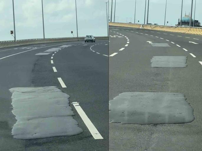 in mumbai cement concrete on the coastal road the video went viral question mark again regarding quality | कोस्टल रोडवर सिमेंट काँक्रीटचे पॅच! व्हिडीओ झाला व्हायरल; दर्जाबाबत पुन्हा प्रश्नचिन्ह in mumbai cement concrete on the coastal road the video went viral question mark again regarding quality | कोस्टल रोडवर सिमेंट काँक्रीटचे पॅच! व्हिडीओ झाला व्हायरल; दर्जाबाबत पुन्हा प्रश्नचिन्ह