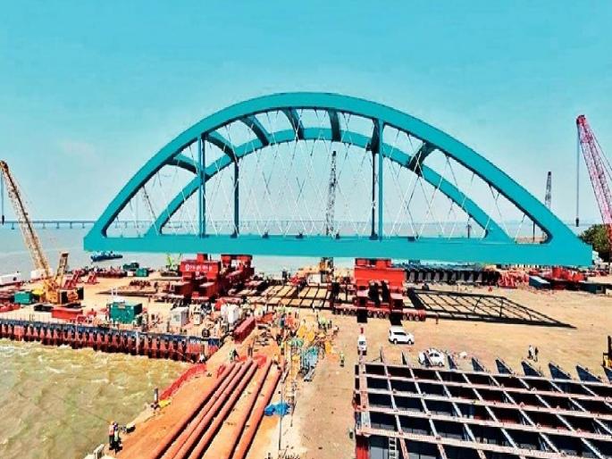 a giant girder connecting the coastal road to sea link two thousand ton bow arch girder was added in two days | कोस्टल रोड ते सी-लिंकला जोडणार महाकाय गर्डर; दोन हजार टनांच्या गर्डरची दोन दिवसांत जोडणी a giant girder connecting the coastal road to sea link two thousand ton bow arch girder was added in two days | कोस्टल रोड ते सी-लिंकला जोडणार महाकाय गर्डर; दोन हजार टनांच्या गर्डरची दोन दिवसांत जोडणी