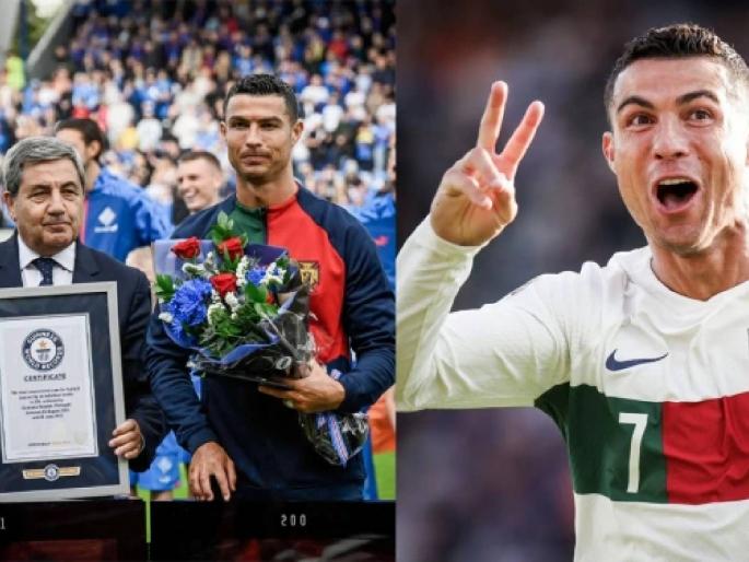 Portugal’s Cristiano Ronaldo bags Guinness World Record in Euro 2024 qualifier against Iceland  | ख्रिस्तियानो रोनाल्डोच्या पराक्रमाची गिनिज वर्ल्ड रेकॉर्डमध्ये नोंद; पोर्तुगालचा स्टार निवृत्तीबाबत म्हणाला... Portugal’s Cristiano Ronaldo bags Guinness World Record in Euro 2024 qualifier against Iceland  | ख्रिस्तियानो रोनाल्डोच्या पराक्रमाची गिनिज वर्ल्ड रेकॉर्डमध्ये नोंद; पोर्तुगालचा स्टार निवृत्तीबाबत म्हणाला...