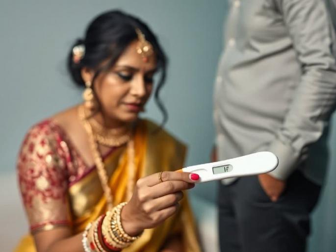 After entering the house, the bride felt dizzy, the husband immediately brought the pregnancy test kit! Read what the angry wife did... | गृहप्रवेशानंतर नववधू चक्कर येऊन पडली, पतीने थेट प्रेग्नन्सी टेस्ट किटच आणली! चिडलेल्या नवरीने काय केलं वाचाच... After entering the house, the bride felt dizzy, the husband immediately brought the pregnancy test kit! Read what the angry wife did... | गृहप्रवेशानंतर नववधू चक्कर येऊन पडली, पतीने थेट प्रेग्नन्सी टेस्ट किटच आणली! चिडलेल्या नवरीने काय केलं वाचाच...