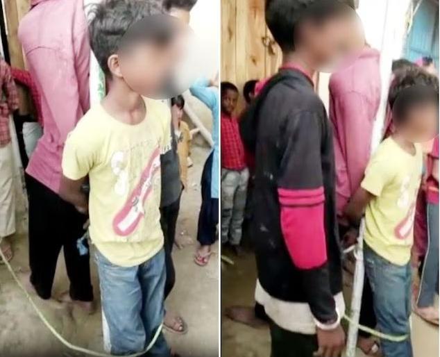 Shocking! Shop crisps, biscuits stolen, four minors tied to pole, suffocated | धक्कादायक! दुकानातील कुरकुरे, बिस्किटं चोरली, चार अल्पवयीनांना खांबाला बांधले, बेदम मारले Shocking! Shop crisps, biscuits stolen, four minors tied to pole, suffocated | धक्कादायक! दुकानातील कुरकुरे, बिस्किटं चोरली, चार अल्पवयीनांना खांबाला बांधले, बेदम मारले