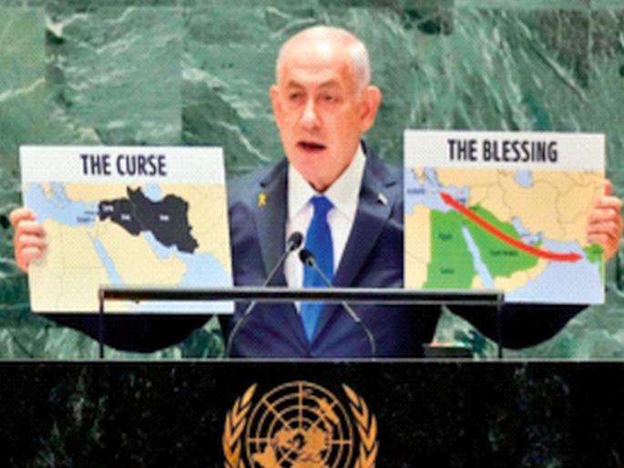 India is a boon and Iran is a curse!; Maps shown by Israeli Prime Minister Netanyahu at the United Nations | भारत हे वरदान अन् इराण हा शाप !; संयुक्त राष्ट्रांत इस्रायली पंतप्रधान नेतान्याहू यांनी दाखवले नकाशे