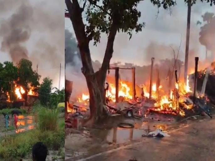 Cylinder bursts while heating milk, 20 houses burnt to ashes; Woman dies of burns | दूध गरम करताना सिलेंडर फुटला, २० घरांची राखरांगोळी; महिलेचा होरपळून मृत्यू Cylinder bursts while heating milk, 20 houses burnt to ashes; Woman dies of burns | दूध गरम करताना सिलेंडर फुटला, २० घरांची राखरांगोळी; महिलेचा होरपळून मृत्यू
