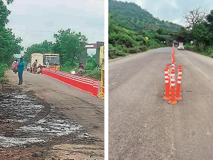 Plastic bollard dividers to avoid traffic congestion at Daulatabad Ghat | दौलताबाद घाटातील वाहतुकीचा खोळंबा टाळण्यासाठी प्लास्टिक बोलगार्डचे दुभाजक Plastic bollard dividers to avoid traffic congestion at Daulatabad Ghat | दौलताबाद घाटातील वाहतुकीचा खोळंबा टाळण्यासाठी प्लास्टिक बोलगार्डचे दुभाजक