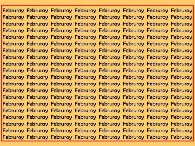 Can you find the correct spelling of february in 8 seconds puzzle challenge | या फोटोत तुम्हाला शोधायचं आहे फेब्रुवारीचं बरोबर स्पेलिंग, 8 सेकंदात पूर्ण करायचंय चॅलेंज Can you find the correct spelling of february in 8 seconds puzzle challenge | या फोटोत तुम्हाला शोधायचं आहे फेब्रुवारीचं बरोबर स्पेलिंग, 8 सेकंदात पूर्ण करायचंय चॅलेंज