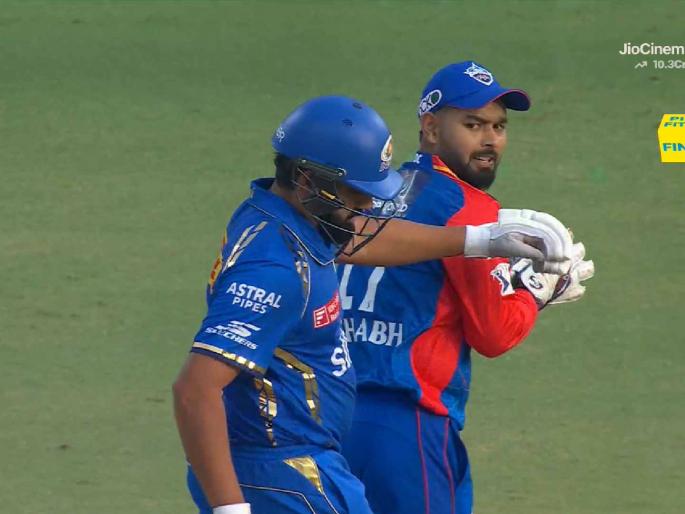 IPL 2024, Delhi Capitals vs Mumbai Indians Marathi Live : Oh Shit! As soon as Rohit Sharma completed the run, he push Rishabh Pant hard and smile    | Ohh Shit! रोहित शर्माने धाव पूर्ण होताच रिषभ पंतला मारला जोरात धक्का अन्... 