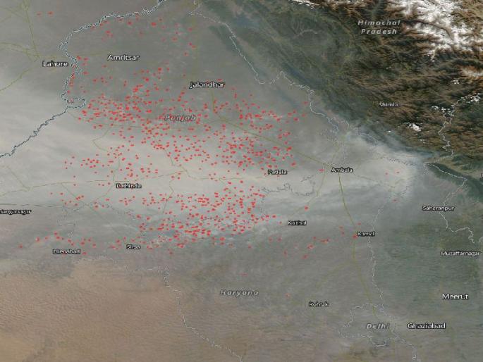 Due to pollution in Delhi, fog and pollution levels by NASA satellites and pollution levels | दिल्लीमध्ये प्रदूषणामुळे हाहाकार, नासाने उपग्रहाद्वारे टिपली धुके आणि प्रदूषणाची पातळी Due to pollution in Delhi, fog and pollution levels by NASA satellites and pollution levels | दिल्लीमध्ये प्रदूषणामुळे हाहाकार, नासाने उपग्रहाद्वारे टिपली धुके आणि प्रदूषणाची पातळी