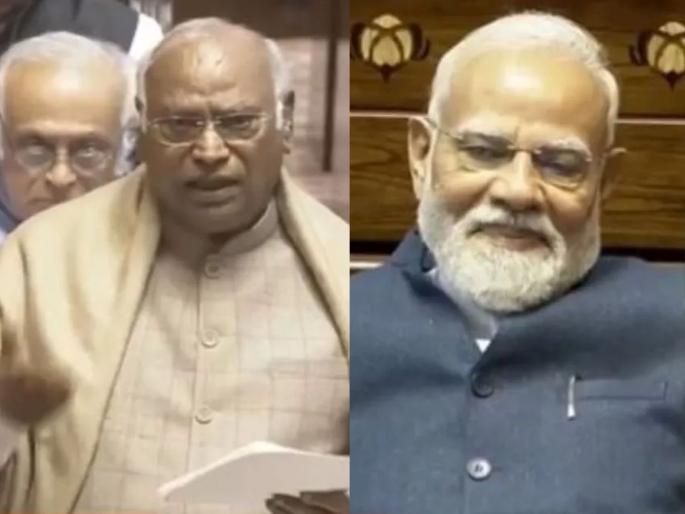 Love is with us and marriage is with Modi Saheb Kharge's statement creates laughter in Rajya Sabha, even the Prime Minister couldn't stop laugh | "मोहब्बत हमारे साथ और शादी मोदी साहब के साथ"; खरगे यांच्या विधानाने राज्यसभेत हास्यकल्लोळ, पंतप्रधानांनाही हसू आवरेना Love is with us and marriage is with Modi Saheb Kharge's statement creates laughter in Rajya Sabha, even the Prime Minister couldn't stop laugh | "मोहब्बत हमारे साथ और शादी मोदी साहब के साथ"; खरगे यांच्या विधानाने राज्यसभेत हास्यकल्लोळ, पंतप्रधानांनाही हसू आवरेना
