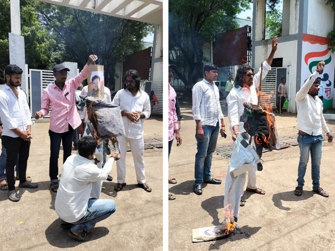 In Dharashiv, the effigy of Health Minister Tanaji Sawant was burnt, bangles were given | धाराशिवमध्ये आरोग्यमंत्री तानाजी सावंत यांच्या प्रतिमेचे दहन, बांगड्यांचा दिला आहेर