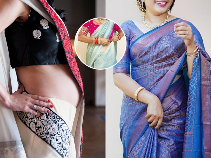 Does your tummy look bulgy in a saree? what to do if tummy look bulgy or big in saree? | साडी नेसल्यावर पोट जरा जास्तच मोठं दिसतं? १ सोपी ट्रिक- पोट झाकलं जाऊन दिसाल स्लिम