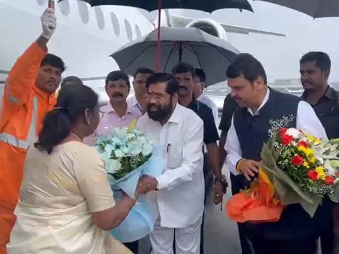 Presidential Election 2022: NDA presidential election candidate Draupadi Murmu has arrived in Mumbai. | Presidential Election 2022: द्रौपदी मुर्मू मुंबईत दाखल; एकनाथ शिंदे यांच्यासह देवेंद्र फडणवीसांनी केलं स्वागत Presidential Election 2022: NDA presidential election candidate Draupadi Murmu has arrived in Mumbai. | Presidential Election 2022: द्रौपदी मुर्मू मुंबईत दाखल; एकनाथ शिंदे यांच्यासह देवेंद्र फडणवीसांनी केलं स्वागत
