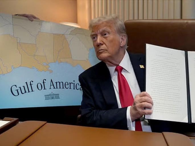 Donald Trump's encroachment on Mexico; Gulf renamed American | डोनाल्ड ट्रम्प यांचे मेक्सिकोवर अतिक्रमण; खाडीचे नाव बदलून अमेरिकन केले Donald Trump's encroachment on Mexico; Gulf renamed American | डोनाल्ड ट्रम्प यांचे मेक्सिकोवर अतिक्रमण; खाडीचे नाव बदलून अमेरिकन केले