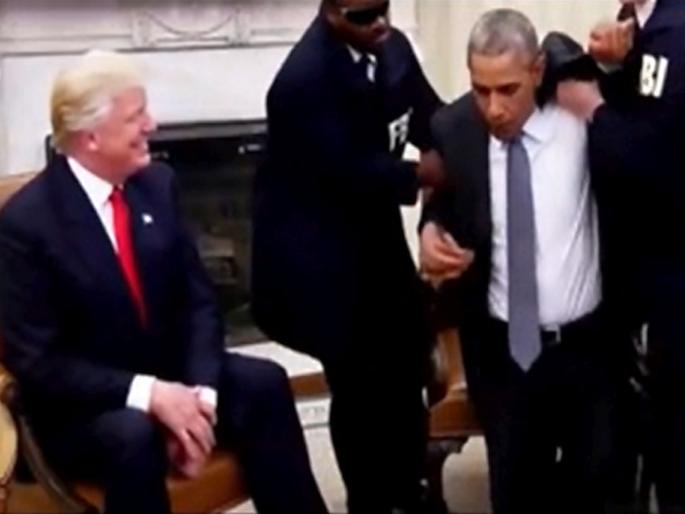 No one is above the law...! Obama was fall down and arrested by FBI agents; Donald Trump shares 'fake' video | कायद्यापेक्षा कोणी मोठा नाही...! ओबामांना एफबीआय एजंटनी पाडले, अटक केली? डोनाल्ड ट्रम्पकडून 'फेक' व्हिडिओ शेअर