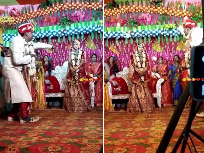 Viral Video: At the wedding, the husband became so insane | Viral Video: लग्नात नवरा इतका बेभान झाला की नाचत नाचतच वधुवर उधळले पैसे, नवरी झाली शरमेने लाल